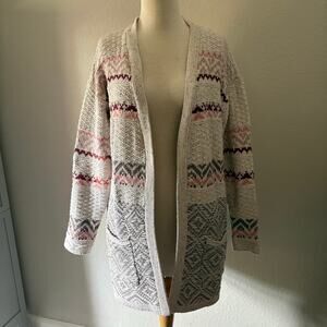 MAURICES Knitted Cardigan Cotton Blend Cream/Pink/Sage Sz XL Comfy Chunky Cozy
